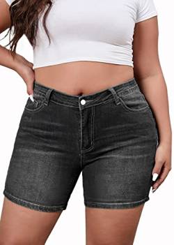 AusLook Denim-Shorts in Übergröße für Damen, lässig, hohe Taille, bequem, Stretch, abgenutzte Sommer-Jeans-Shorts (12W-26W), B02-schwarz, 46 Mehr von AusLook