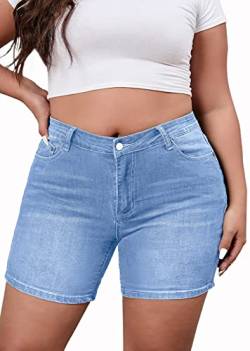 AusLook Denim-Shorts in Übergröße für Damen, lässig, hohe Taille, bequem, Stretch, abgenutzte Sommer-Jeans-Shorts (12W-26W), B04-hellblau, 46 Mehr von AusLook