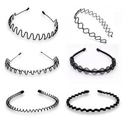 6-teiliges Metall-Haarband-Set, Gewellt, Rutschfest, Modische Stirnbänder für Sport, Laufen, Make-up von Ausla