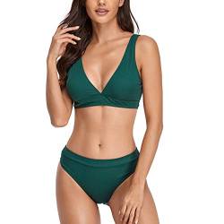 Ausla Damen Bikini Set Zweiteiliger Badeanzug Breiter Riemen Dreieck Triangel Bikini Swimsuit Low Rise Bademode (XL-Grün) von Ausla