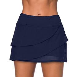 Ausla Damen-Bikinihose mit Volant und Hoher Taille, Bademode, Bademode, Gefüttert mit Shorts, Baderöcken(XL-Dunkelblau) von Ausla