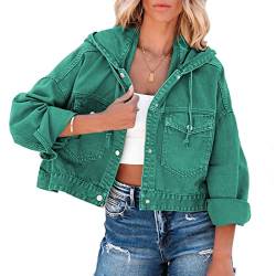 Ausla Damen Cardigan Leichte Button Down Übergangsjacke Kurze Oversized Jeansjacke mit Hut (S) von Ausla