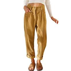 Ausla Damen Cordhose Hoch Taillierte Freizeithose mit Geradem Bein und Seitentaschen(L-Khaki) von Ausla