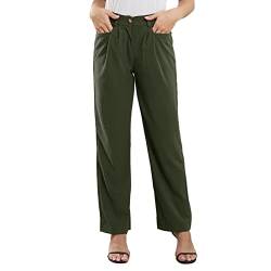 Ausla Damen Corduroy Button Down Hosen Hohe Taille Gerade Geschnittene Cordhose mit Taschen(L-Militärgrün) von Ausla