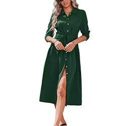 Ausla Damen Hemdkleid Elegant Einreiher Blusenkleid Langarm Lange Freizeitkleid Tunika Longshirt Umlegekragen(M-Atroviren) von Ausla