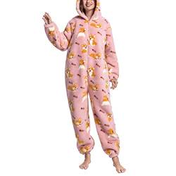Ausla Damen Herren Einteiler Weicher Kapuzen-Fleece Loungewear Pyjama Onesie Niedlicher Tierdruck Warme PJS Nachtwäsche für Den Winter(S-Geben Sie 5 EIN) von Ausla