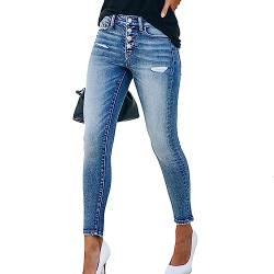 Ausla Damen Jeans Skinny Fit Jeanshosen mit Seitentaschen High Waist Jeans Freizeithose (2XL) von Ausla