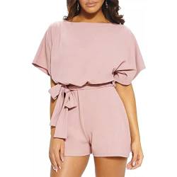 Ausla Damen Jumpsuit Elegant Overall Playsuit Damen Sommer Kurz Jumpsuit mit Hoher Taille Gestaltet(M-Rosa) von Ausla