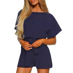 Ausla Damen Jumpsuit Elegant Overall Playsuit Damen Sommer Kurz Jumpsuit mit Hoher Taille Gestaltet(XL-Blau) von Ausla