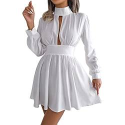 Ausla Damen Kleid Elegant Mini Kleider Langen Ärmeln Blusekleid Herbst Tunika Kleider Strandkleid (L-Weiß) von Ausla