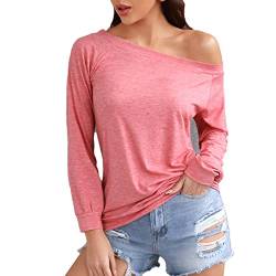 Ausla Damen Langarm Sexy Schulterfrei Jumper Lose Sweatshirt Pullover Oberteil Tops(m-Rosa) von Ausla