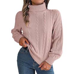 Ausla Damen Rollkragenpullover mit Zopfmuster, Einfarbig, Langärmelig, Herbstmode, Pullover (M) von Ausla