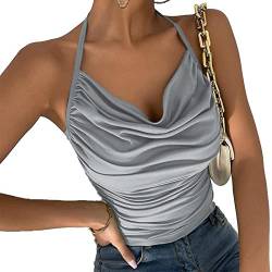Ausla Damen Sexy Spaghettiträger Rückenfrei Top Plissee Y2K Neckholder V Camisole Mode Kurzes Sommer Oberteil (M) von Ausla