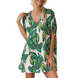 Ausla Damen Sommer Badeanzug Cover Ups Bikini V-Ausschnitt Kurzarm Beachwear Badeanzug Strandkleid (XL) von Ausla