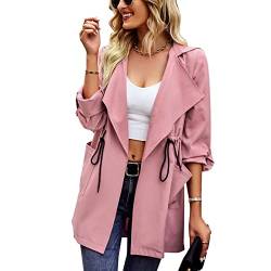 Ausla Damen Umlegekragen Trenchcoat Klassischer Reversmantel Kordelzug Mantel Female Strickjacke(L-Rosa) von Ausla