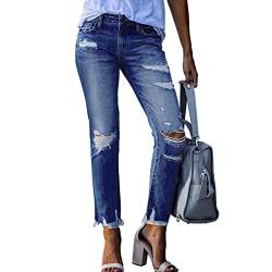 Ausla Elastische Skinny-Jeanshose für Damen Im Distressed-Look, Mittlere Taille, Used-Look, Roher Saum, Cutout-Denimhose, Zerrissene Jeans (M) von Ausla