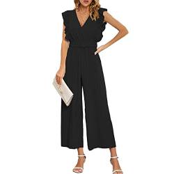 Ausla Eleganter ärmelloser Damen-Overall mit Tiefem V-Ausschnitt, Plissiertem, Geradem Bein, Party-Strampler mit Bund (S) von Ausla