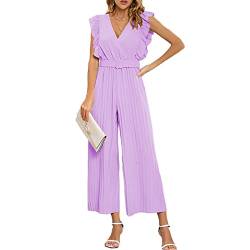 Ausla Eleganter ärmelloser Damen-Overall mit Tiefem V-Ausschnitt, Plissiertem, Geradem Bein, Party-Strampler mit Bund (XL) von Ausla