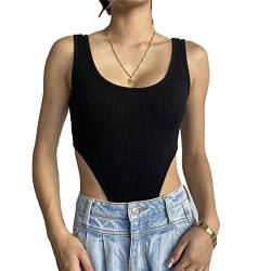 Ausla Frauen-Body mit U-Ausschnitt, Hoch Geschnittenem Rippstrick-Bodysuit, Schmaler Passform, ärmellosem, Hoch Geschnittenem Tanga-Bodysuit (M) von Ausla