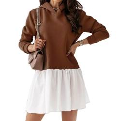 Ausla Frauen Sweatshirt Hoodies Kleid Langarm Lose Kapuzenpullover Top Patchwork Plissee Minikleid (XXL) von Ausla