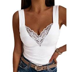 Ausla Frauen V Ausschnitt Casual Ärmellos Hemd Bluse Sommer Spitze Besatz Camisole Tank Weste Top, weiß, Large von Ausla