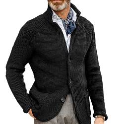 Ausla Herren Strickjacke mit V-Ausschnitt und Knopfleiste Outdoor Sweatshirt Cardigan Feinstrick (3XL-Schwarz) von Ausla