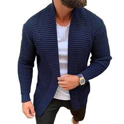 Ausla Herren Strickmantel Strickjacke Pullover Casual Basic Gestrickt Cardigan mit Tasche(L-Dunkelblau) von Ausla