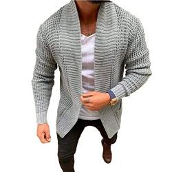 Ausla Herren Strickmantel Strickjacke Pullover Casual Basic Gestrickt Cardigan mit Tasche(L-Grau) von Ausla