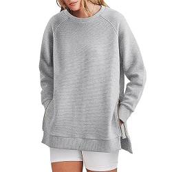 Ausla Lässiges Damen-Sweatshirt mit Seitlichem Reißverschluss, Lockeres, Weiches Langarm-Pullover, Oberteil, Bluse, Hemd, Französische Kapuzenpullover (S) von Ausla