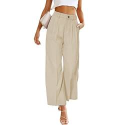 Ausla Leinenhose Damen Lang Culotte High Waist Sommerhose Elegant Bequem Stoff Luftig Locker Stoffhose mit Tasten (M) von Ausla