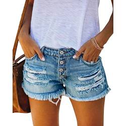 Ausla Zerrissene Denim-Shorts für Damen, Gerade Geschnittene, Kurze Jeans mit Troddelsaum (L) von Ausla