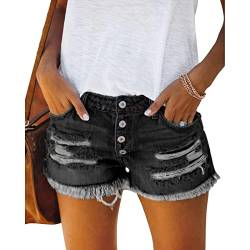 Ausla Zerrissene Denim-Shorts für Damen, Gerade Geschnittene, Kurze Jeans mit Troddelsaum (XL) von Ausla