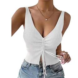 Bluse Damen Shirt ärmellose Gestrickte Kordelzug Blusen V-Ausschnitt Oberteile Sexy Tank Top (S) von Ausla