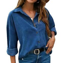 Cordhemden für Damen, Lässig, Langärmelig, Button-Down-Shacket-Jacken, Blusen, Tops mit Taschen (XL) von Ausla