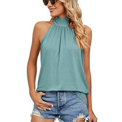 Damen Ärmellos Camisole Bluse Sommer Oberteile Plissiertes Neckholder Schulterfrei Tank Top Weste Loose Fit Elegante(M) von Ausla