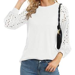 Damen Bluse T-Shirt Langarmshirt Hohlspitzen Herbst Winter Spitze Laternenärmel Hemd (XL-Weiß) von Ausla