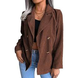 Damen Cordjacke Revers V-Ausschnitt Langarm Zweireiher Arbeitsanzug Casual Solid Blazer Cardigan Jacke (2XL) von Ausla