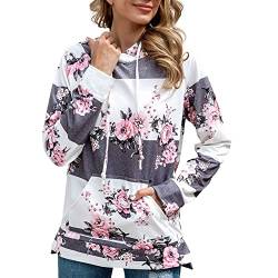 Damen-Hoodie, Bunte Streifen, Bedruckte Muster, Langärmliges Kapuzen-Fleece-Sweatshirt mit Kordelzug für Den Täglichen Gebrauch(L-Blumen) von Ausla