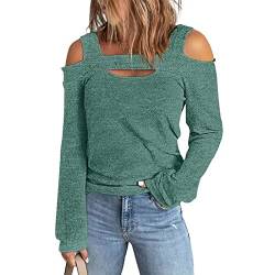 Damen Pullover Herbst Oberteile Sexy Langarm Shirt Schulterfrei Tunika Bluse Tops(L-Grün) von Ausla