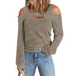 Damen Pullover Herbst Oberteile Sexy Langarm Shirt Schulterfrei Tunika Bluse Tops(L-Khaki) von Ausla