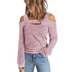 Damen Pullover Herbst Oberteile Sexy Langarm Shirt Schulterfrei Tunika Bluse Tops(L-Rosa) von Ausla