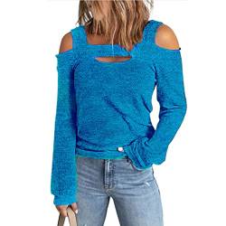 Damen Pullover Herbst Oberteile Sexy Langarm Shirt Schulterfrei Tunika Bluse Tops(M-Blau) von Ausla