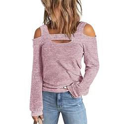 Damen Pullover Herbst Oberteile Sexy Langarm Shirt Schulterfrei Tunika Bluse Tops(XL-Rosa) von Ausla
