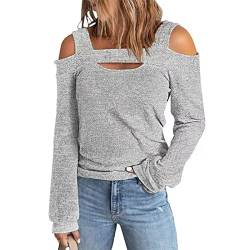 Damen Pullover Herbst Oberteile Sexy Langarm Shirt Schulterfrei Tunika Bluse Tops(XXL-Grau) von Ausla