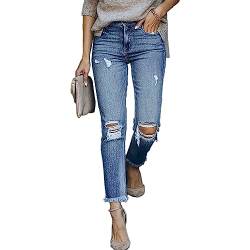 Damen Stretch Straight Jeans High Waist Straight Jeans Ausgefransten Denim Hosen mit Quastenbesatz (M) von Ausla