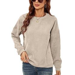 Damen-Sweatshirt aus Cord, Basic, übergroß, Rundhalsausschnitt, Lässig, Langärmelig, Sweatshirt-Pullover (M) von Ausla