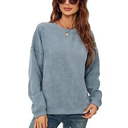 Damen-Sweatshirt aus Cord, Basic, übergroß, Rundhalsausschnitt, Lässig, Langärmelig, Sweatshirt-Pullover (XL) von Ausla