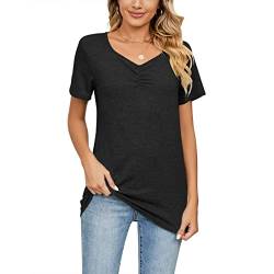 Damen V Ausschnitt Plissee Basic Oberteil Casual Sommer Kurzarm Slim Fit Longshirt Tunika Tops (M) von Ausla