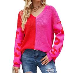 Damen V Ausschnitt Sweatshirts Farbblock Pullover Basic Tunika Langarm Slim Fit Lose Oberteil (XL) von Ausla