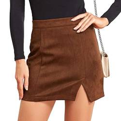 Frauen Faux Wildleder Minirock Sexy High Waist Bodycon Short A Line Rock Bodycon Short A Line Rock(L-Braun) von Ausla